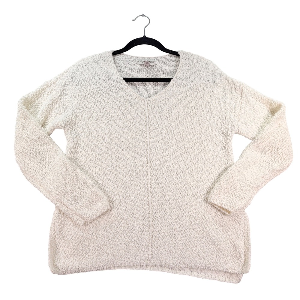 Knox Rose Sweater V-Neck Popcorn Knit XS Ivory Cream Boho Pullover